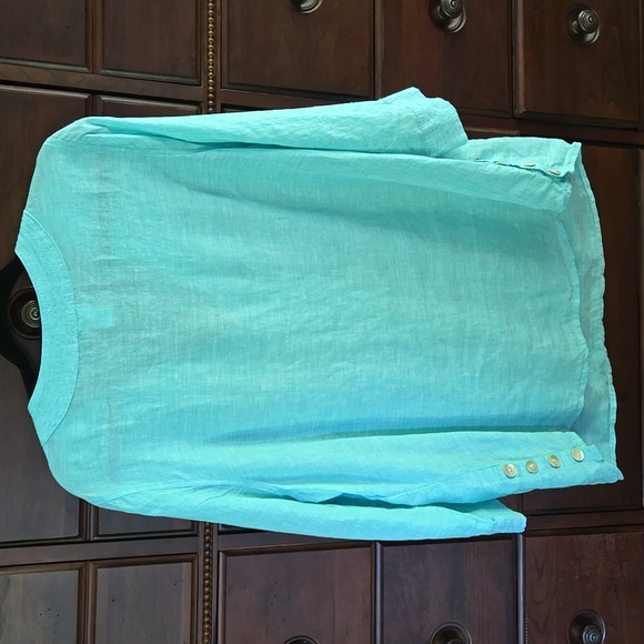 Sigrid Olsen Linen Blouse Light Green Size 1X - Picture 3 of 8